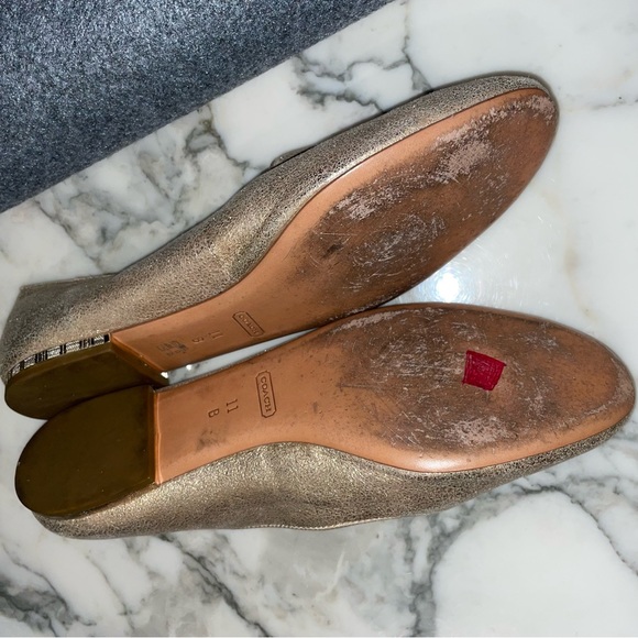 COACH Gold Leather Smoking Slippers Flats - 11B - Picture 7 of 8